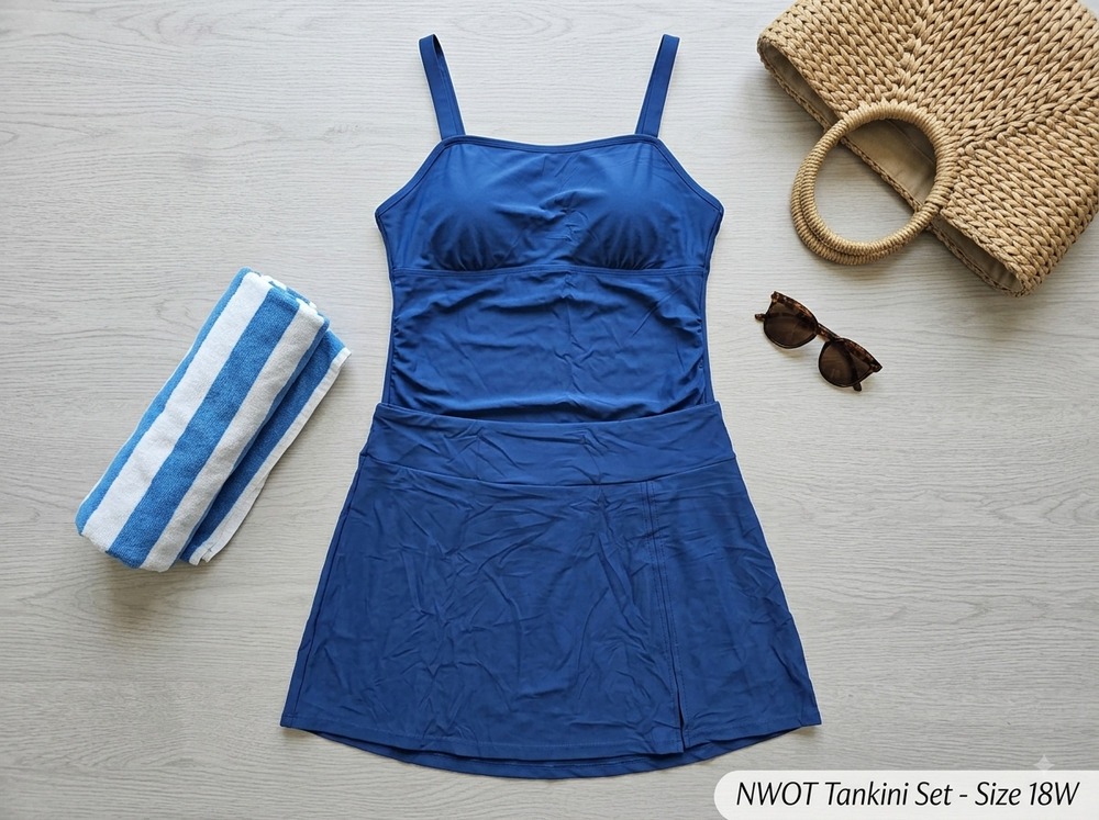 Navy Blue Tankini & Swim Skirt 2 Piece Swimsuit Set Size 18W┃Beach Resortwear